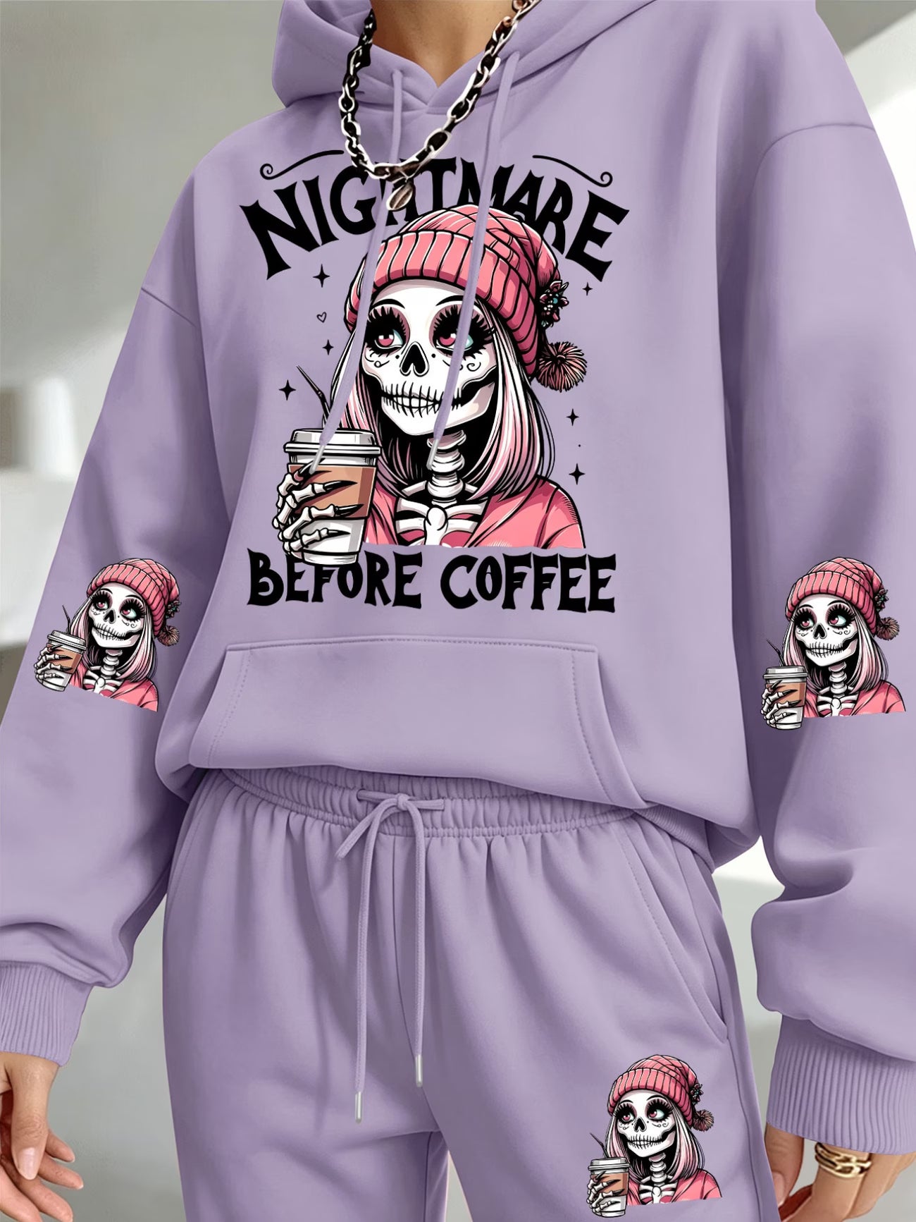 Nightmare Before Coffee Skull Hooded Sweatshirt & Joggers Set