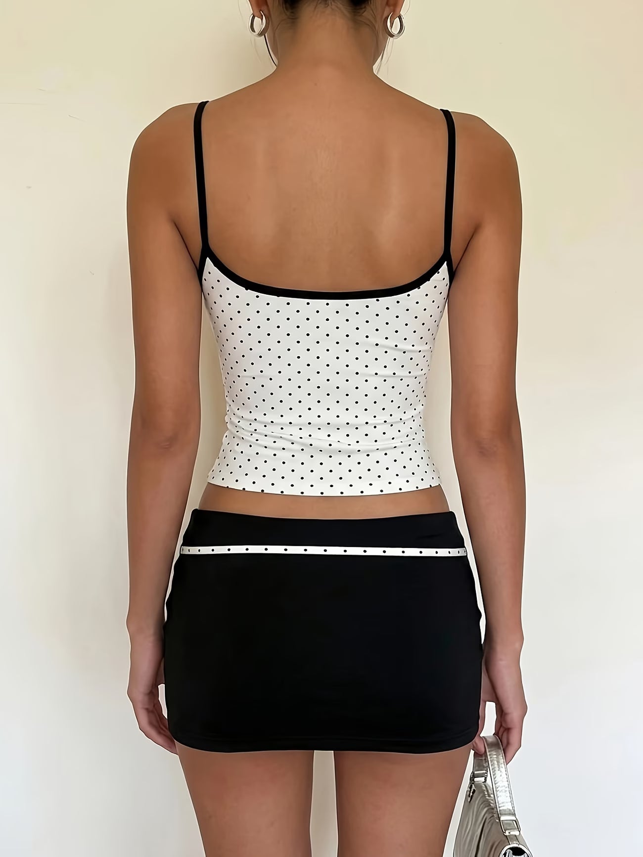 Women's 2-Piece Polka Dot Colour-Block Camisole & Mini Skirt Set
