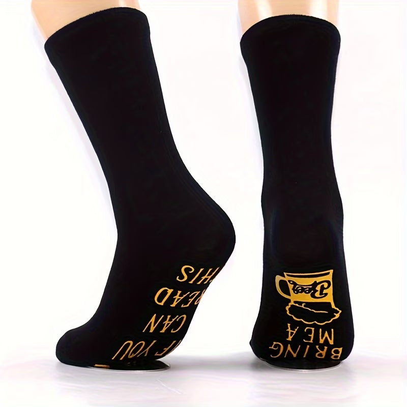 "If You Can Read This, Bring Me A Beer" Novelty Mid-Calf Socks | Black & Yellow