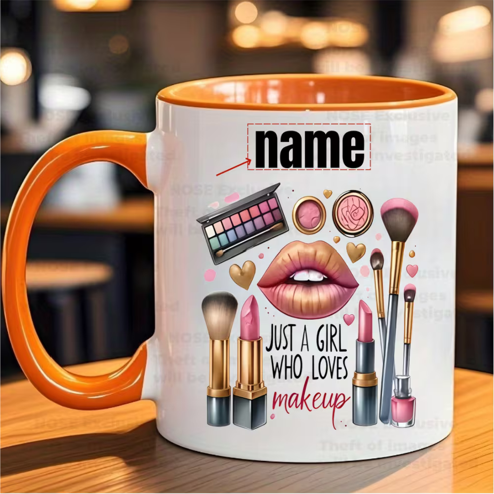 Customizable Makeup-Themed Mug That Can Have a Name Or Text Printed on It