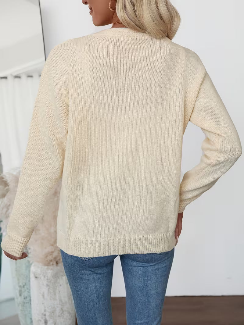 Women's Heart Jacquard V-Neck Cardigan with Sequins