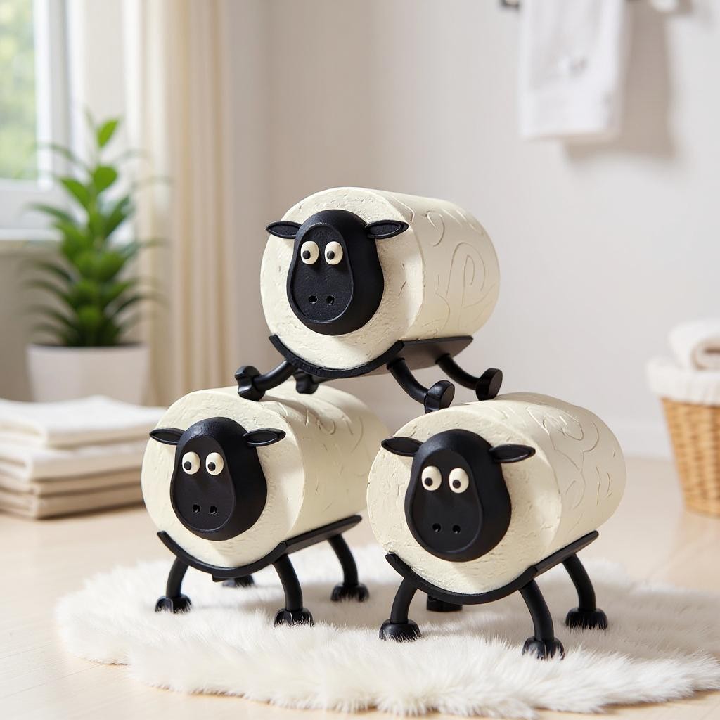 Sheep Toilet Roll Holder – 3D Printed Trio | Funny Bathroom Gift | Made in UK