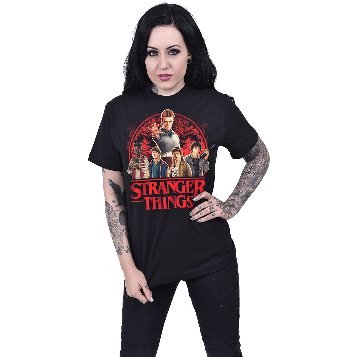 HAWKINS HEROES - Front Print T-Shirt Black