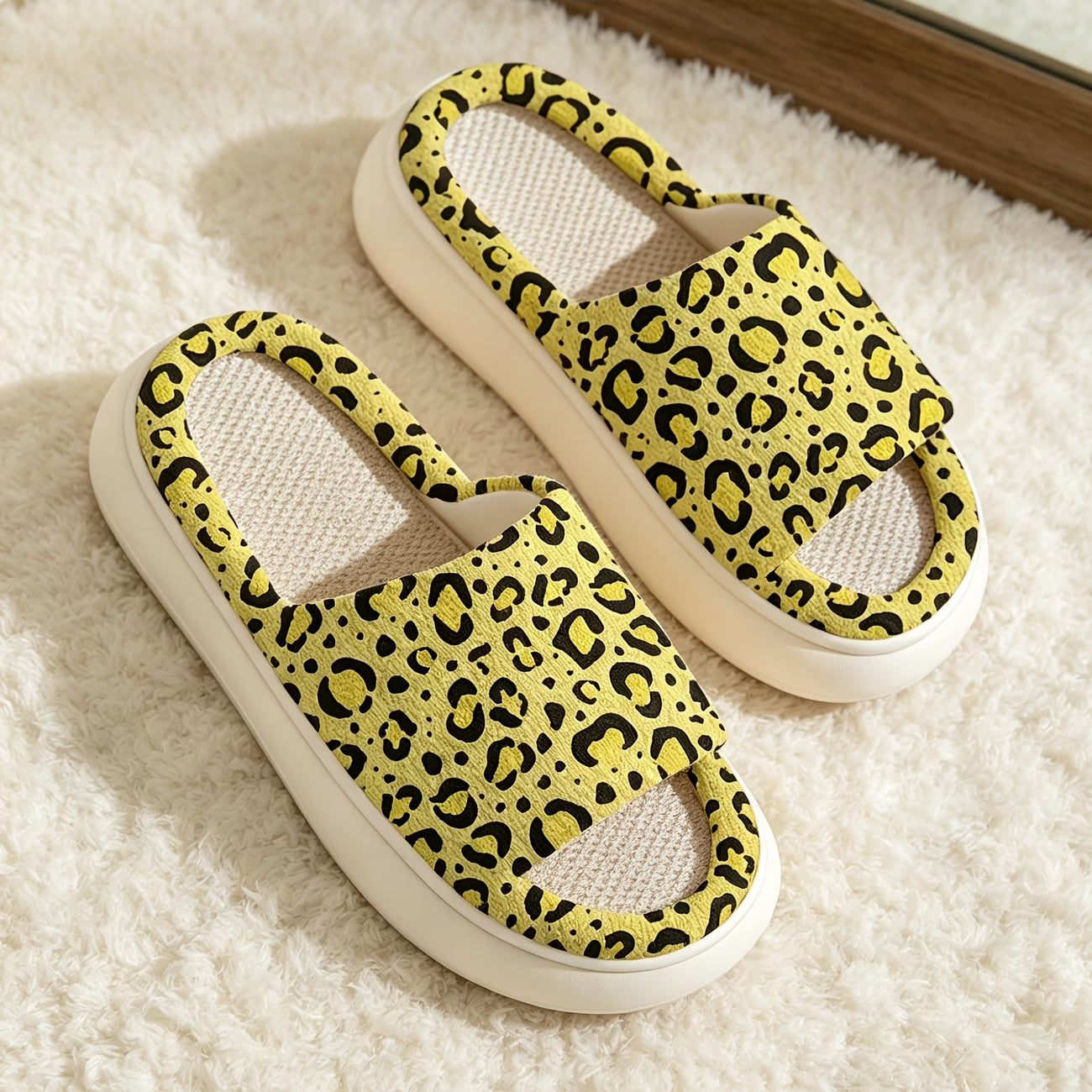 Leopard Print Linen Slippers