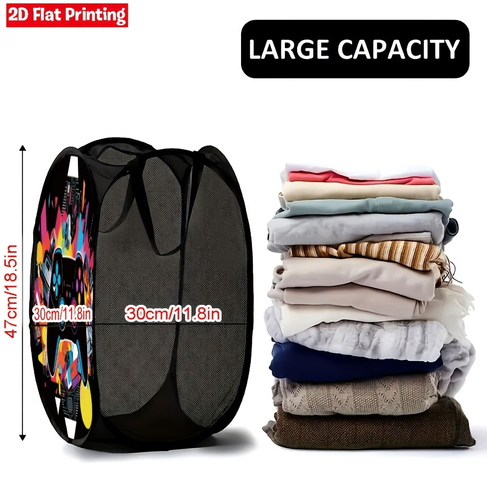 Gaming Controller Pop-Up Laundry Hamper – Colourful Mesh Storage Basket
