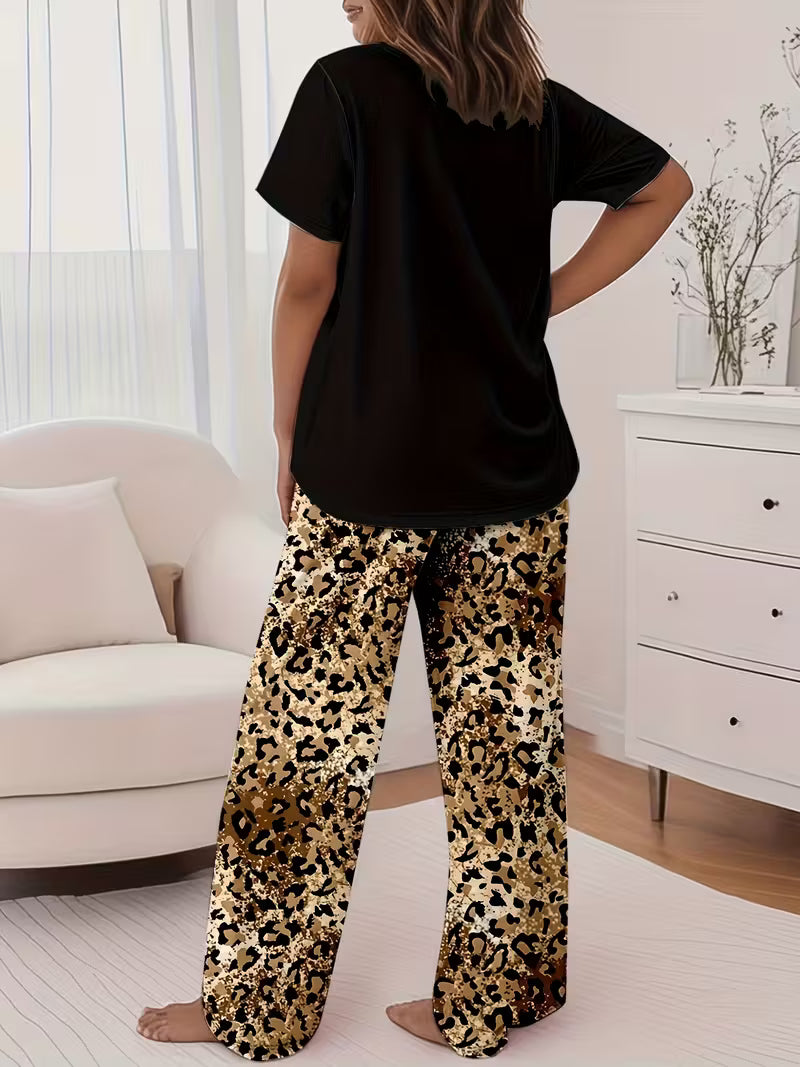 Plus Size Leopard Print Women's Pajama Set