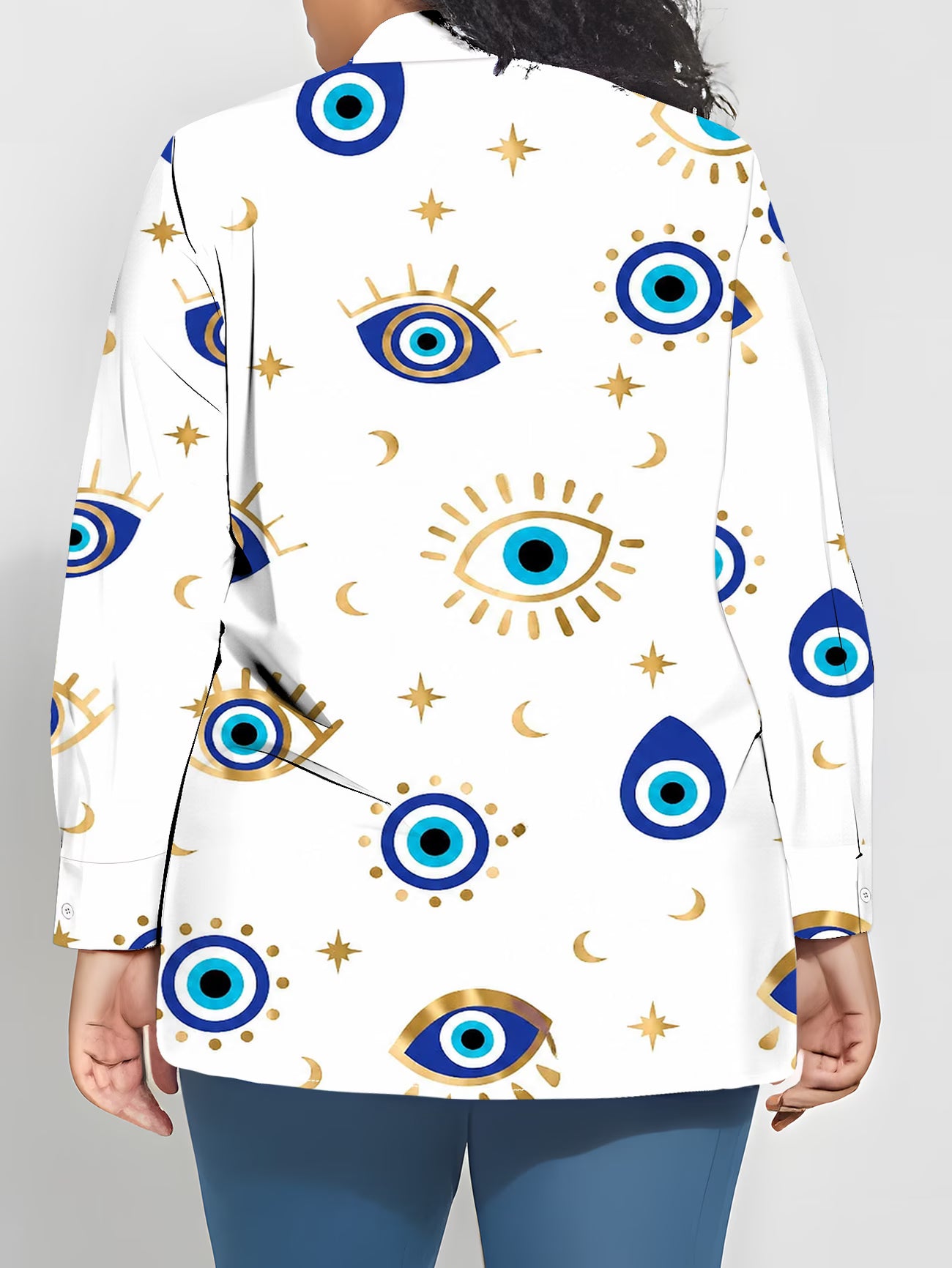 Plus Size Women's Long Sleeve Digital Print Lapel Blouse