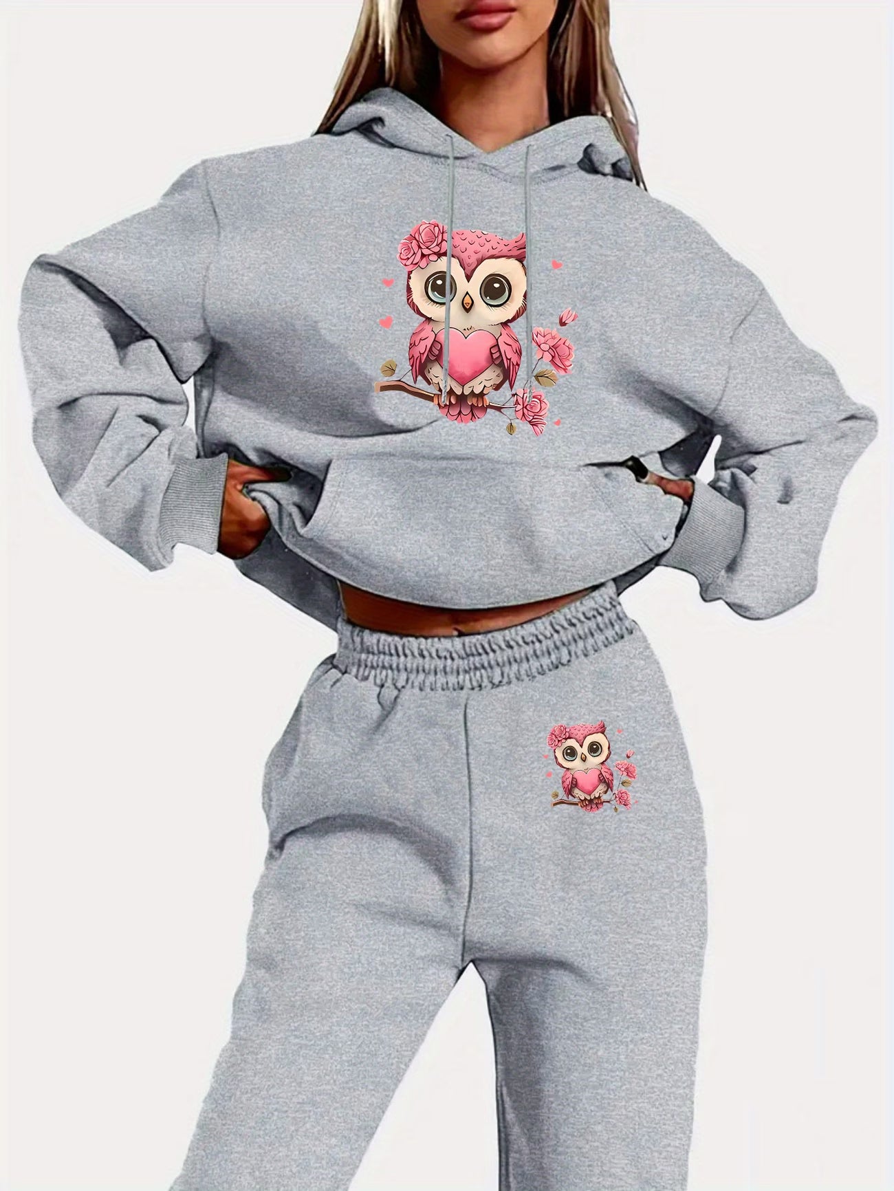 Women's Cozy Hoodie & Sweatpants Set – Owl Design