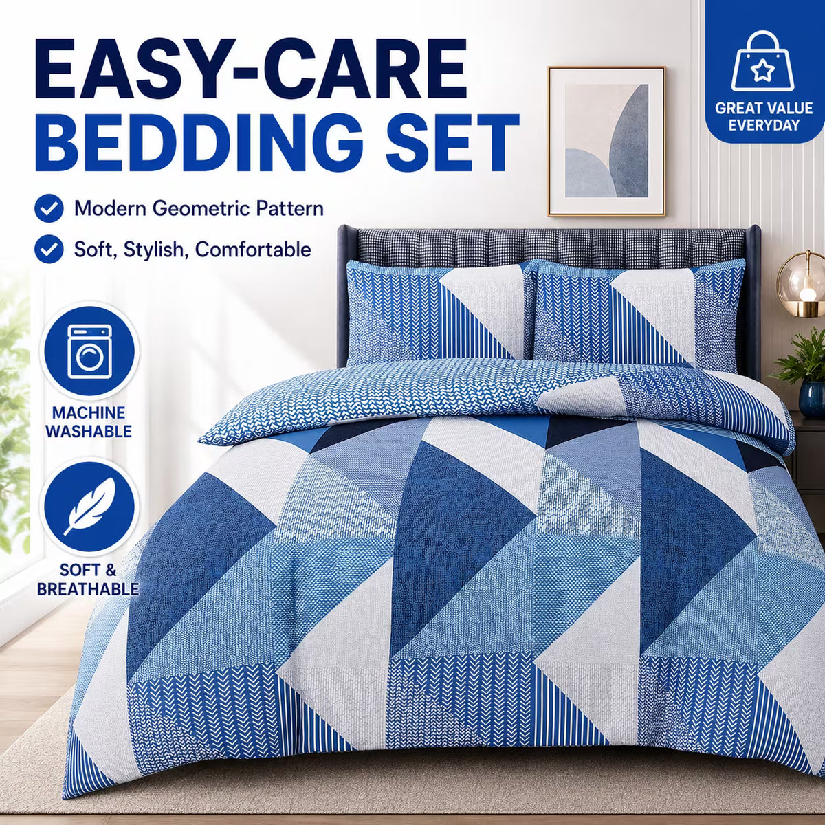 Coastal Print Microfibre Duvet Cover Set – Easy Care, Non-Iron with Pillowcases