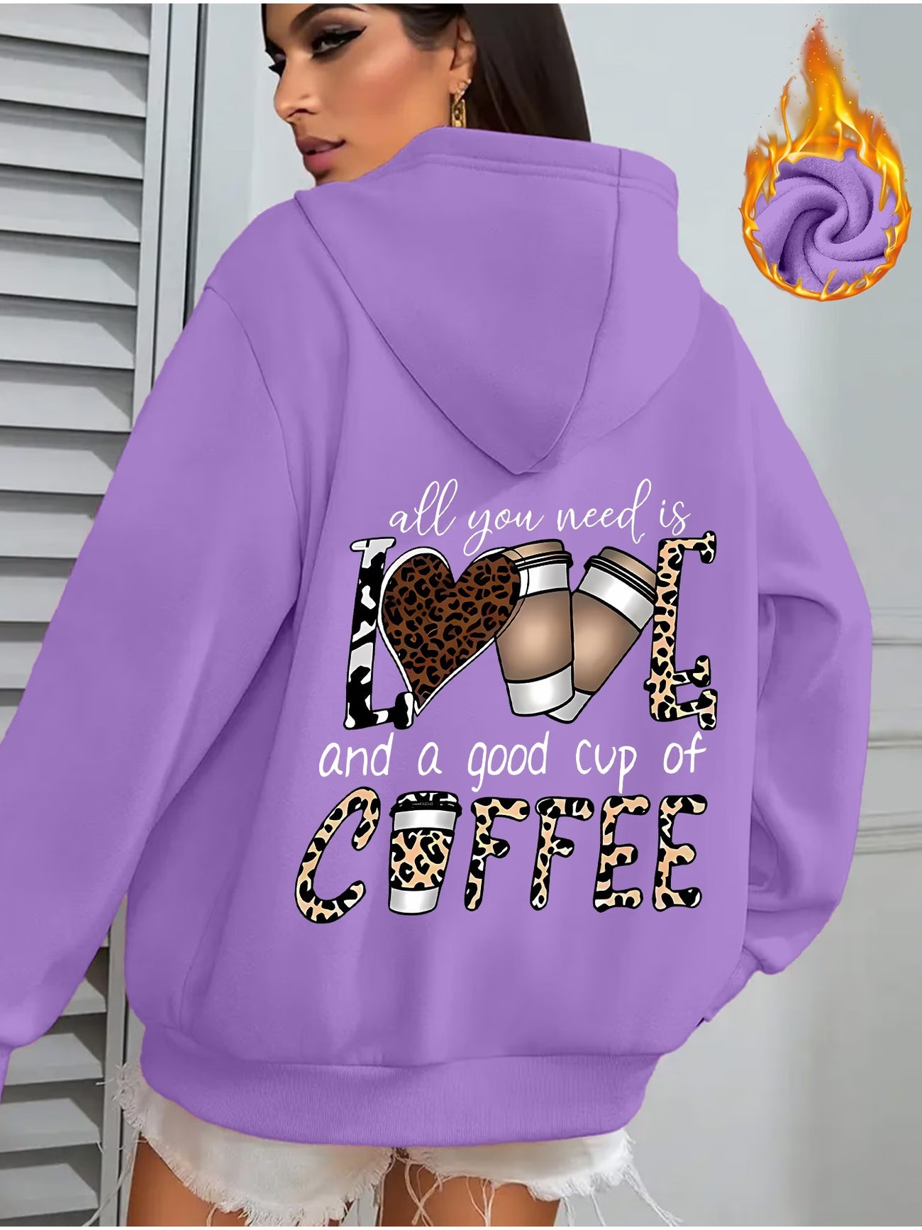 Women's Coffee Leopard Print Hooded Sweatshirt