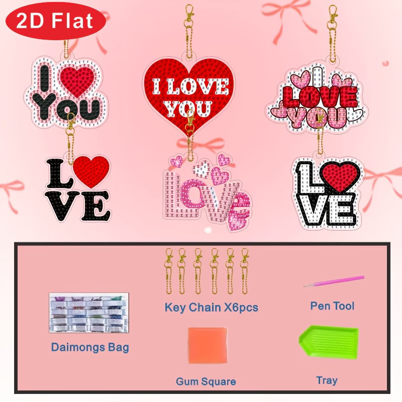 6pcs DIY Diamond Painting Keychain with Tools