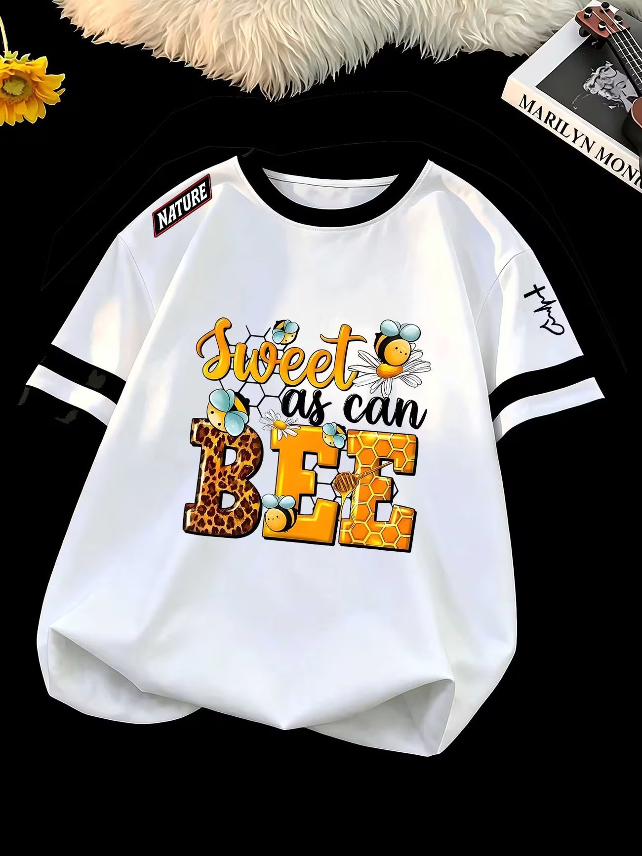Sweet As Can Bee Colour-Block Honeycomb & Leopard Print T-Shirt
