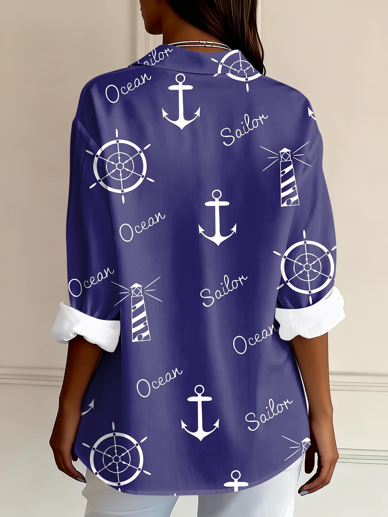 Sailor Anchor Letter Print Shirt