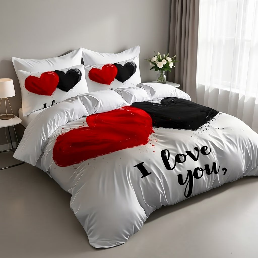 3D Heart Print Duvet Cover Set – 3pcs, Fantasy Abstract Design, All Seasons (Insert Not Included)