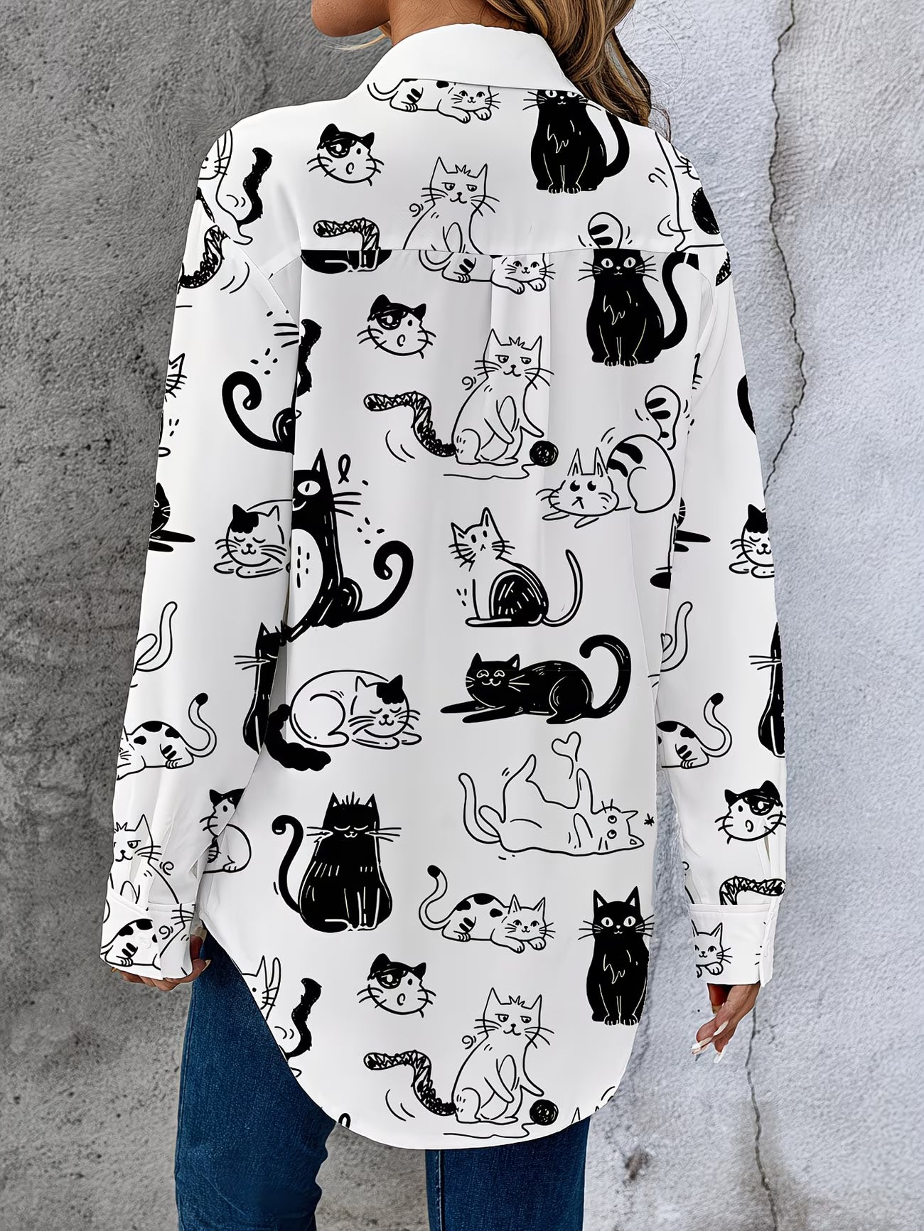 Women's Cartoon Print Loose-Fit Long Sleeve Shirt – Playful Casual Top