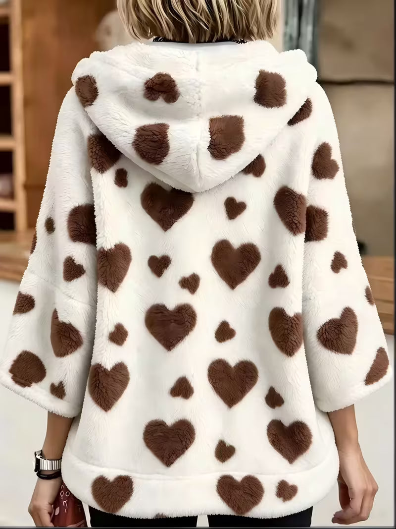 Women's Loose-Fit Plush Printed Hoodie