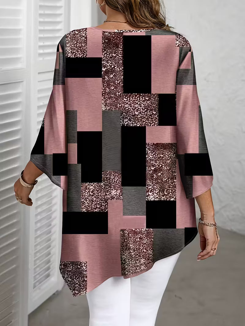 Women's Oversized Checkered Print Blouse