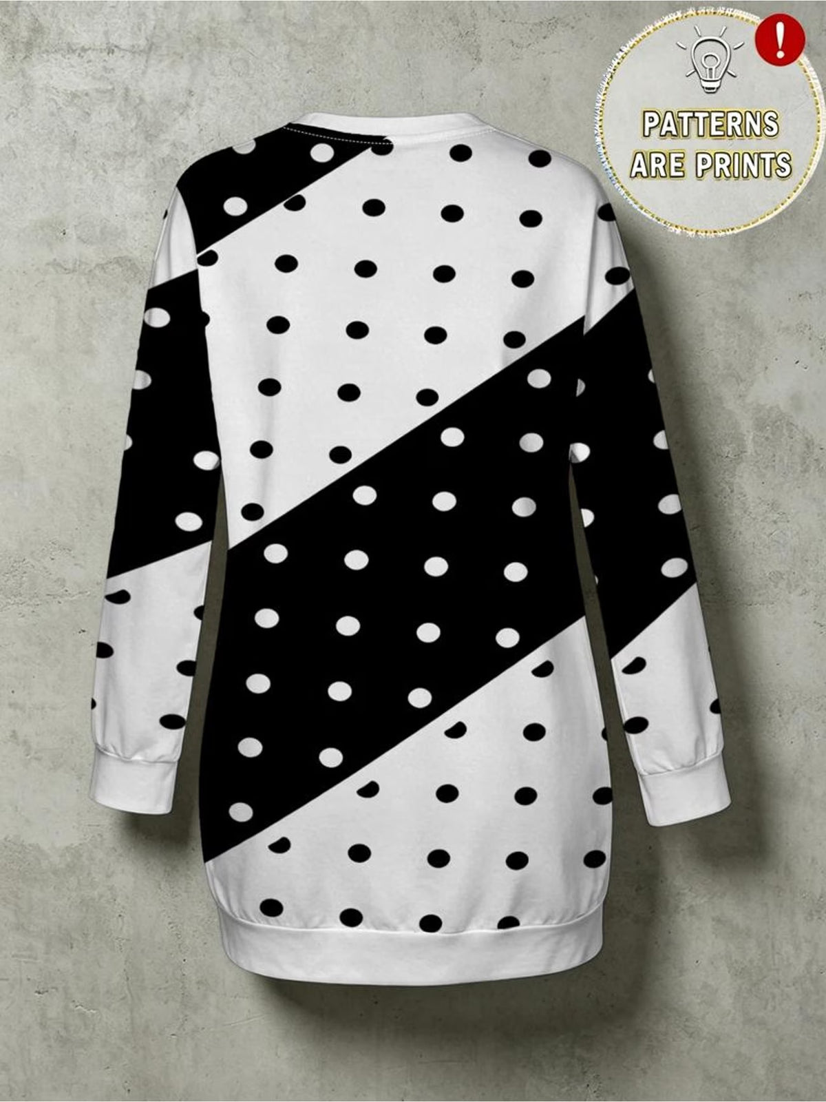 Women's Contrast Geometric Polka Dot All-Over Print Longline Sweatshirt
