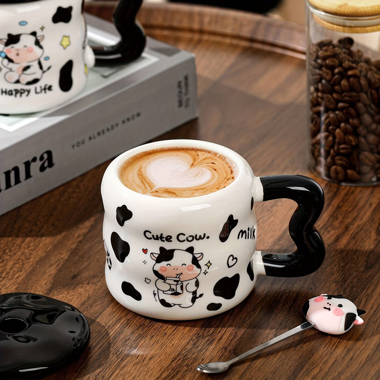 Ceramic Coffee Mug with Lid and spoon,