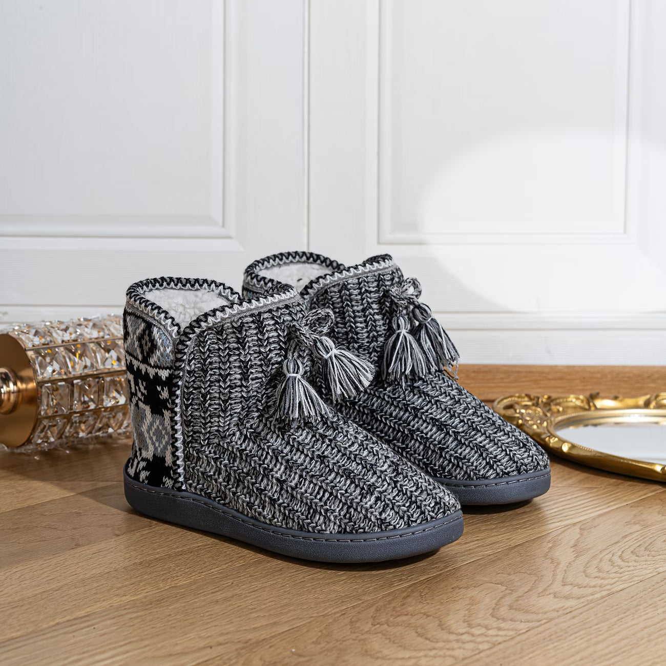 Women's Autumn & Winter Fleece-Lined Tassel Knitted Boots – Available in Various Colours