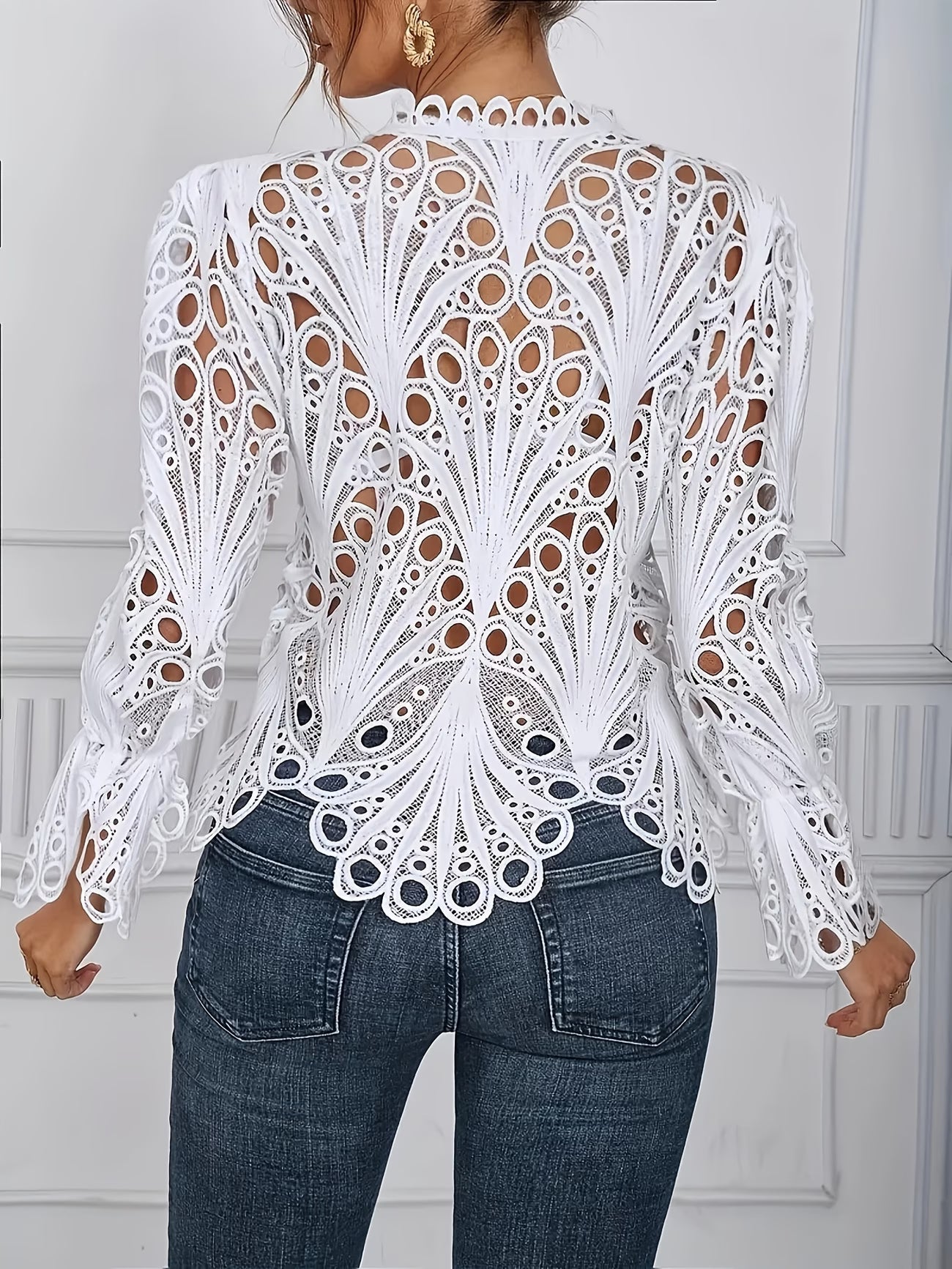 Hollow-Out Flared Sleeve Top