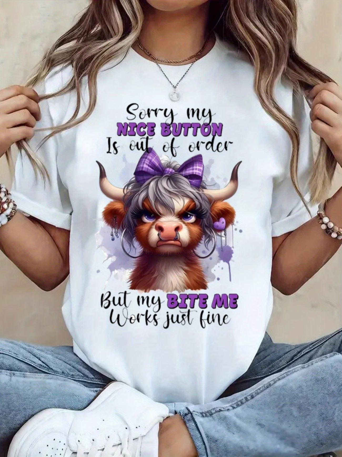 Women'S Funny Scottish Highland Cow Graphic T-Shirt
