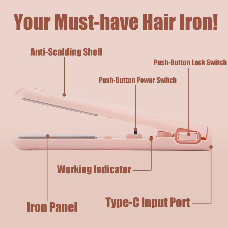 Portable USB Hair Straightener with 2-in-1 Straight
