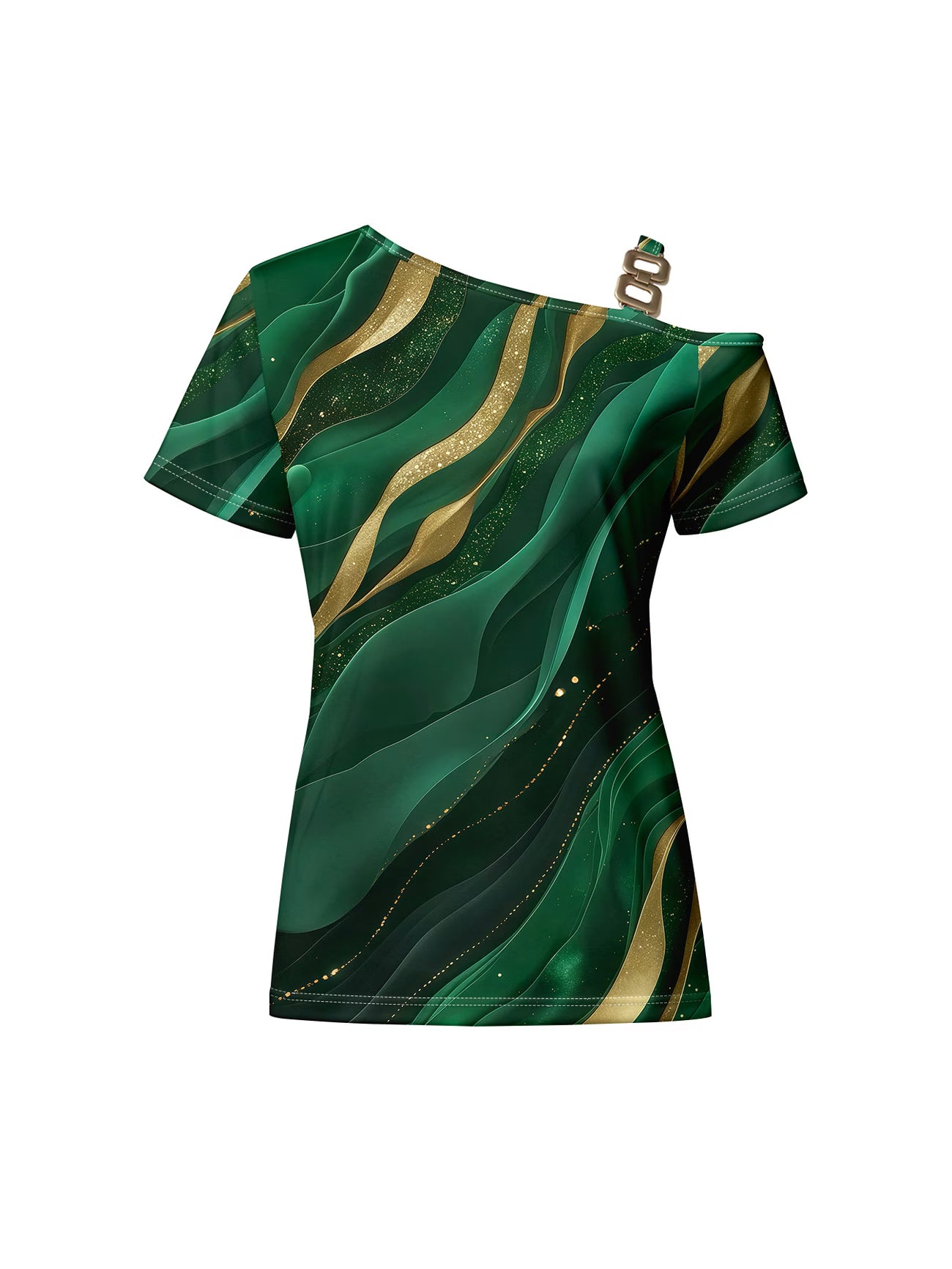 Women'S Fashion Button- Off-Shoulder T-Shirt mixed colour