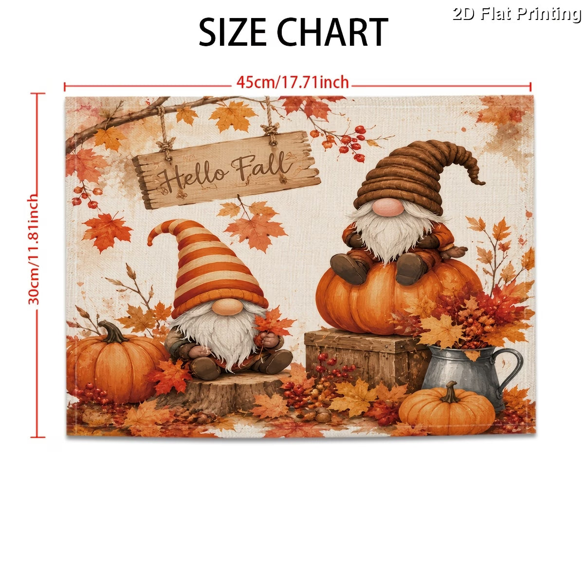 Autumn Gnome & Pumpkin Placemats – Set of 4 Rectangular Table Mats
