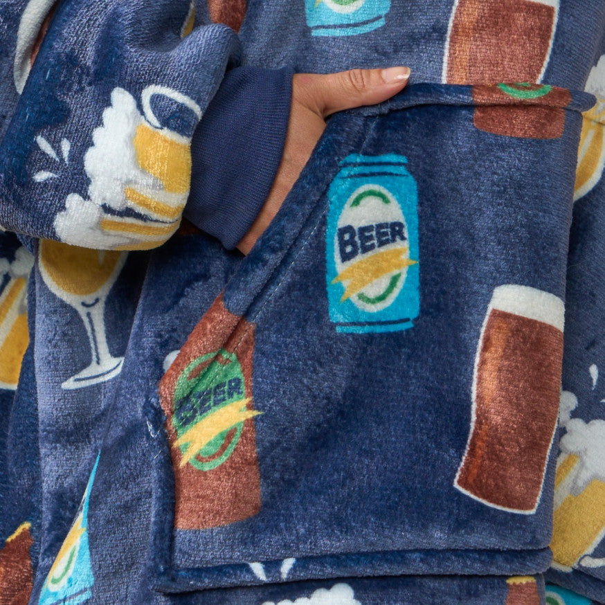 Adults Beer Pint Print Hoodie Blanket - Navy