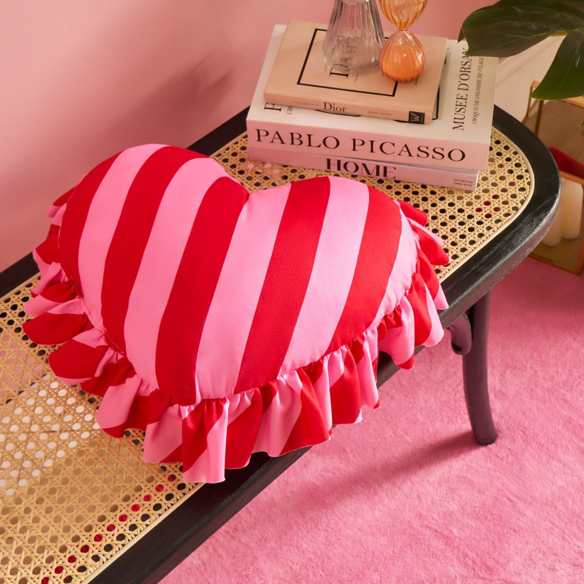 Frill Heart Shaped Stripe Cushion