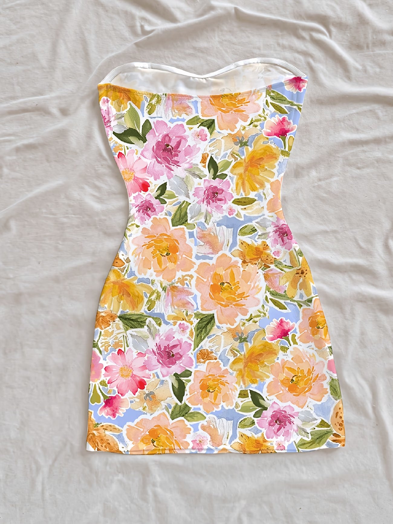 Women's Strapless Floral Print Mini Dress