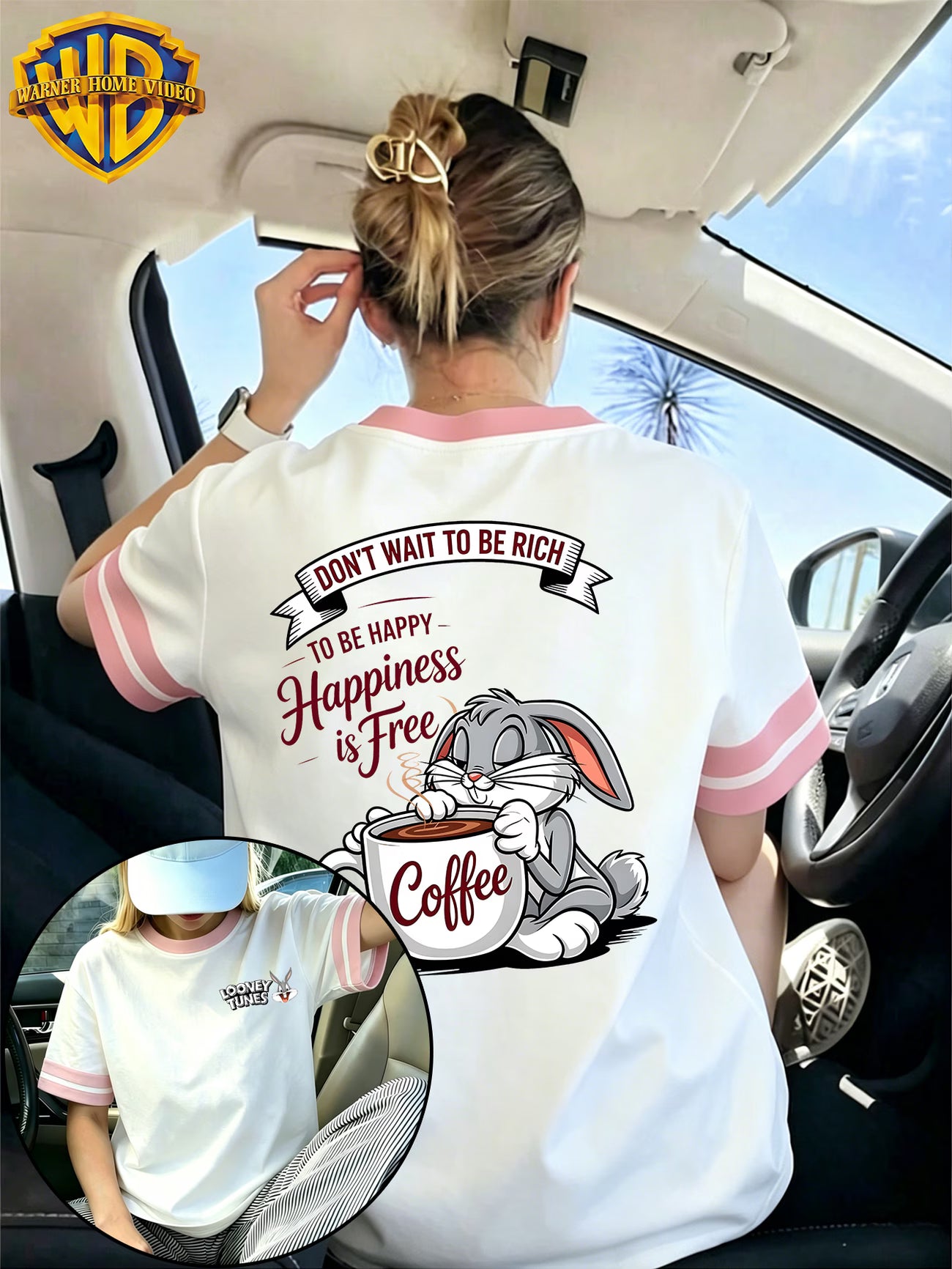 Closed-Eyes Bugs Bunny Hugging Big Coffee Mug Inspirational Slogan T-Shirt