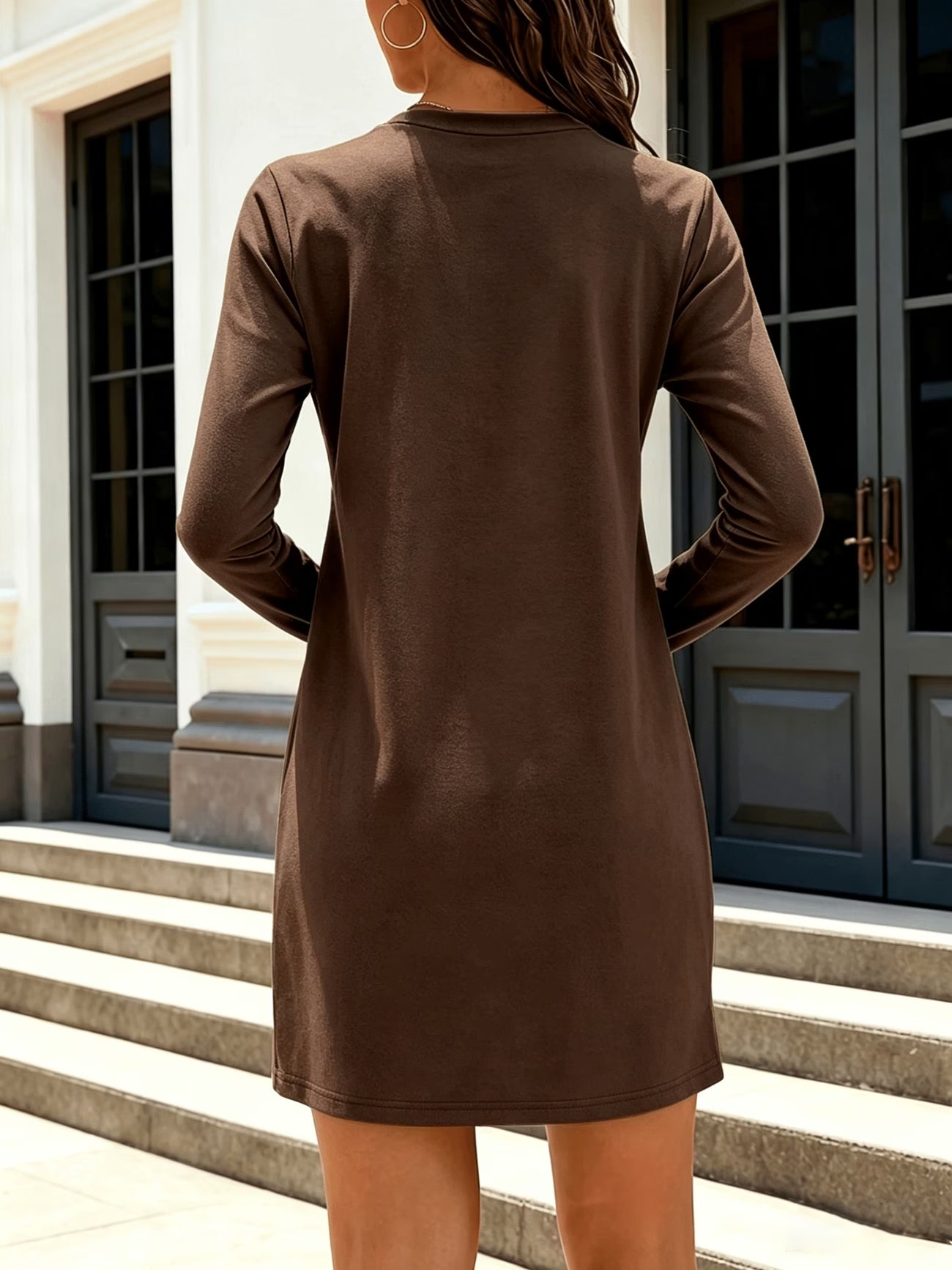 New Plus Size Women's V-Neck Happy Heart Print Long Sleeve Dress