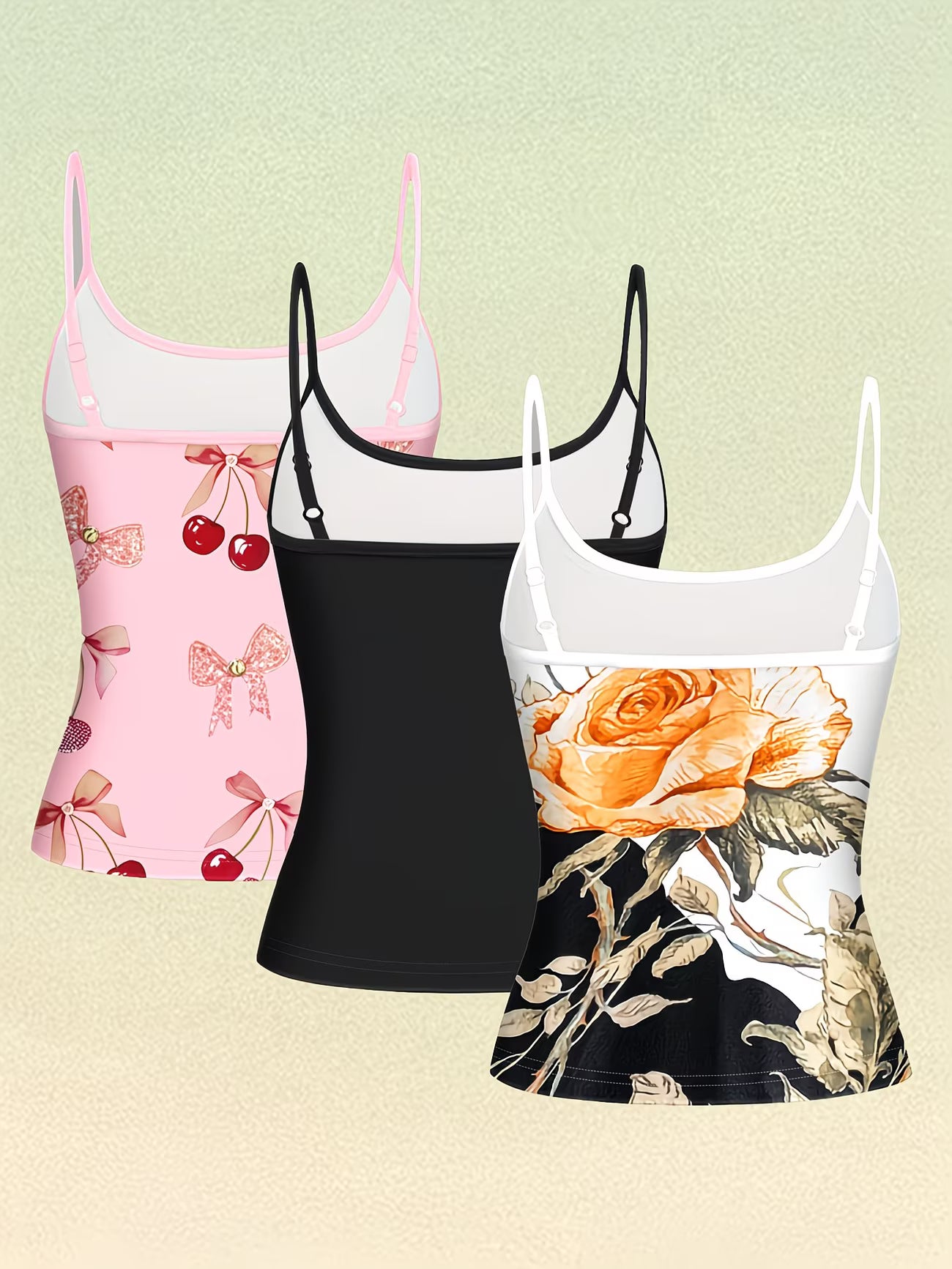 3-Piece Cherry, Rose & Heart Print Summer Set — Pink, White & Black