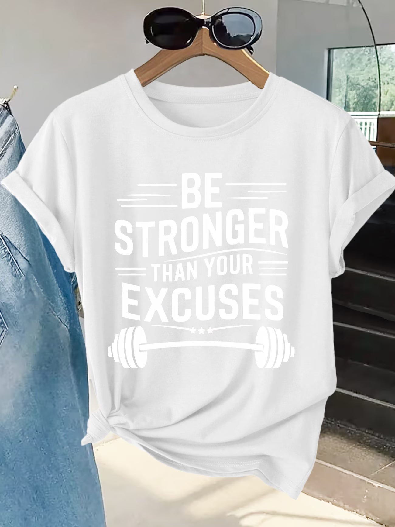 Plus Size Women's Fitness Slogan Top – Motivational Blouse-Style Active Wear