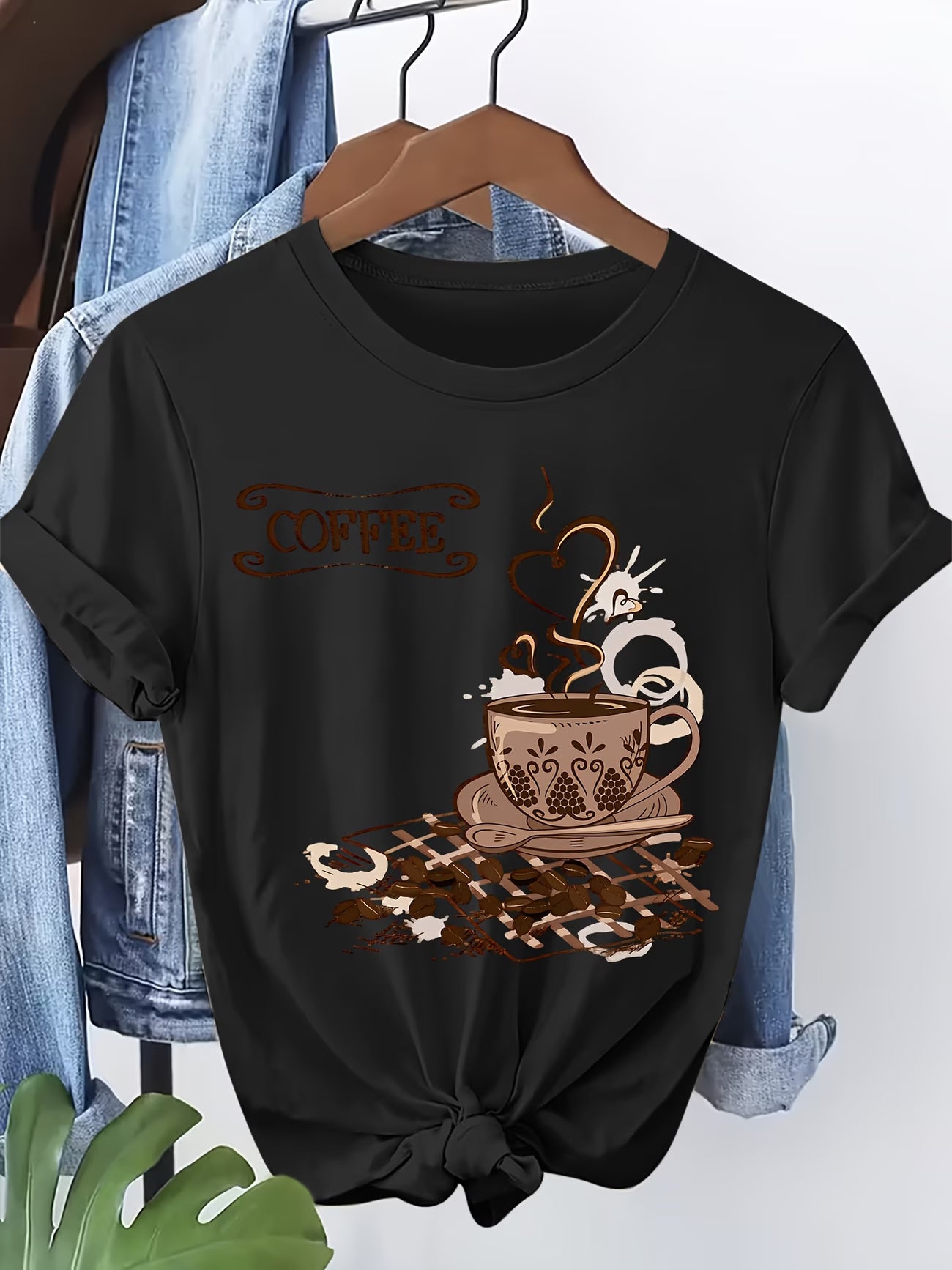 Women's Short-Sleeve T-Shirt – Vintage Coffee Cup Heart Print