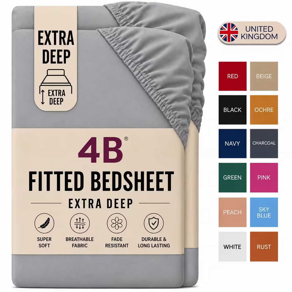 4B Deep Pocket Fitted Sheet – Durable, Easy Care & Secure Mattress Fit