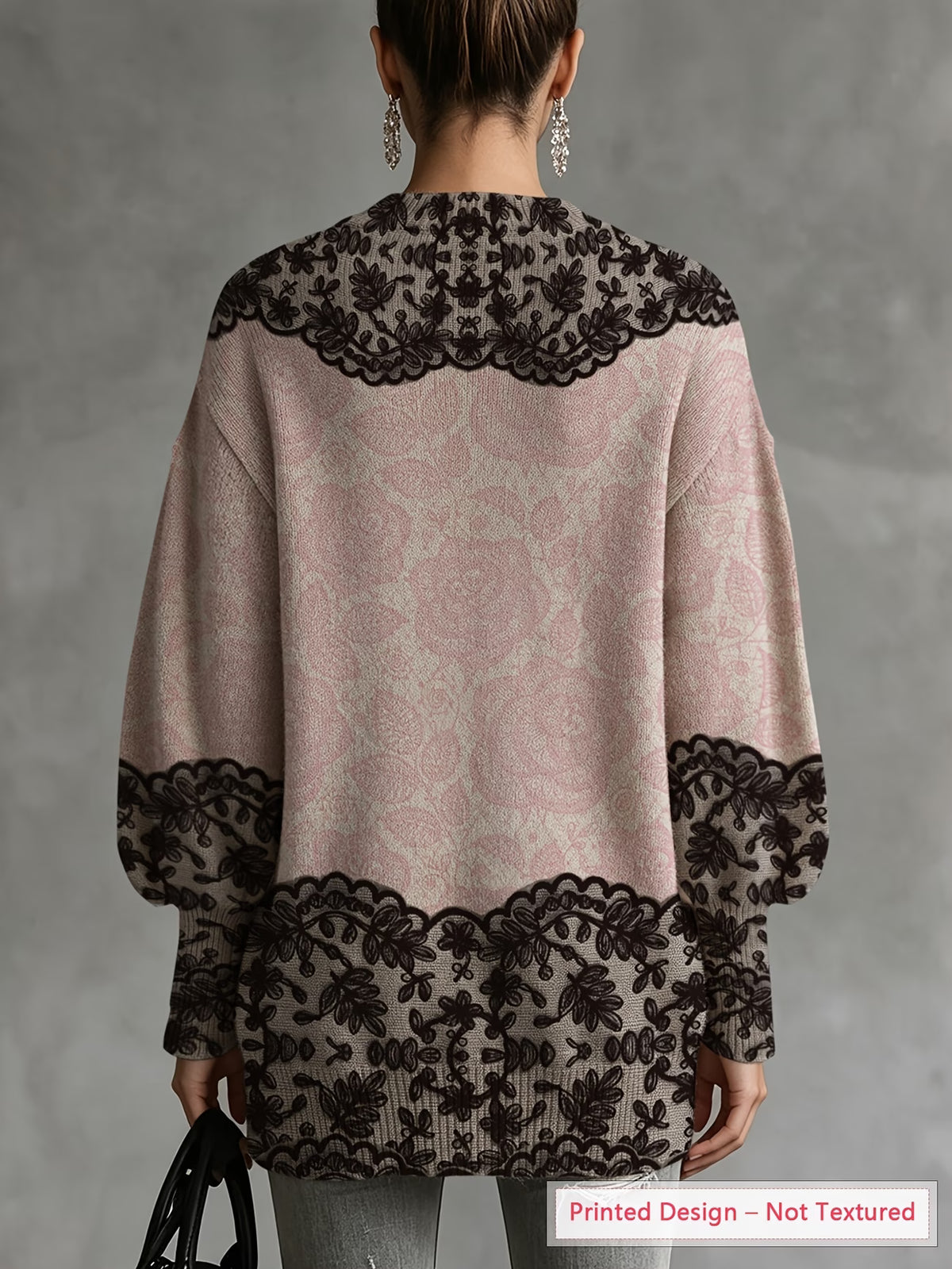 Women's Lightweight Pink & Black Rose Print Sweater