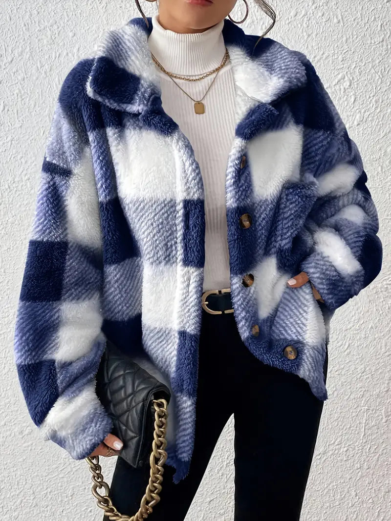 Women'S Elegant Plaid Fleece Jacket