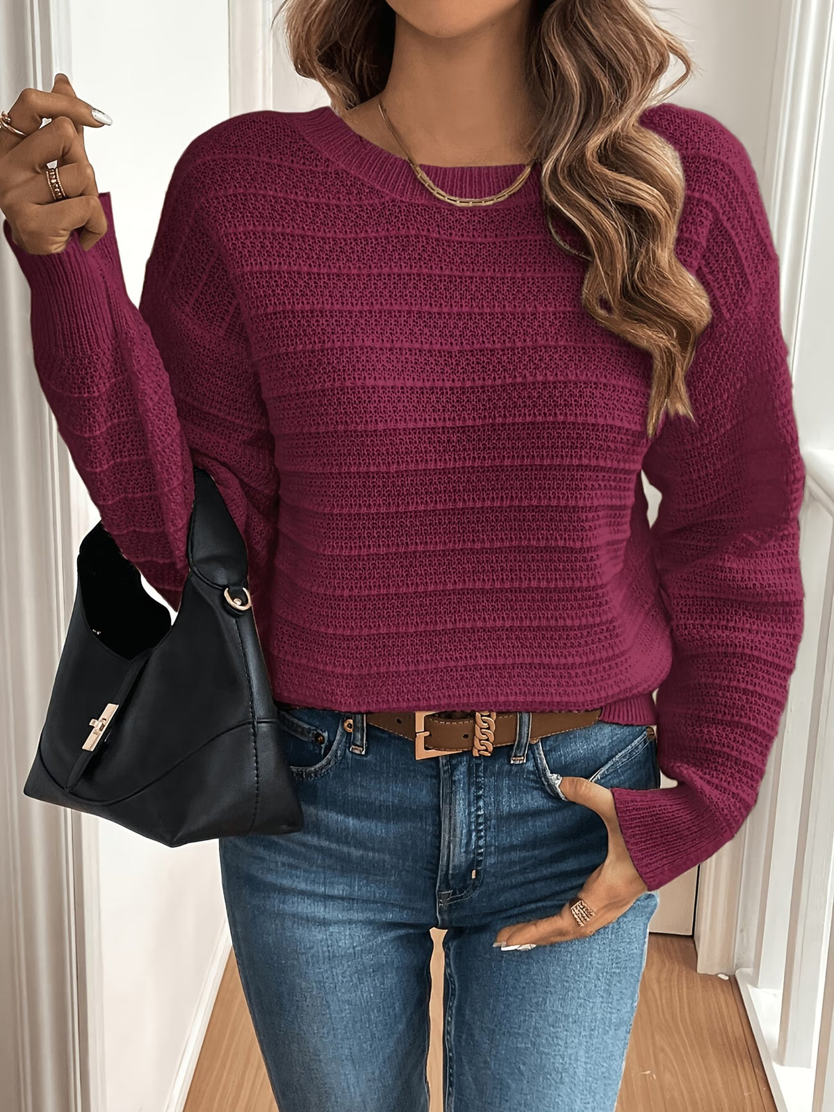 V-Neck Bow 3D Texture Loose Pullover Sweater