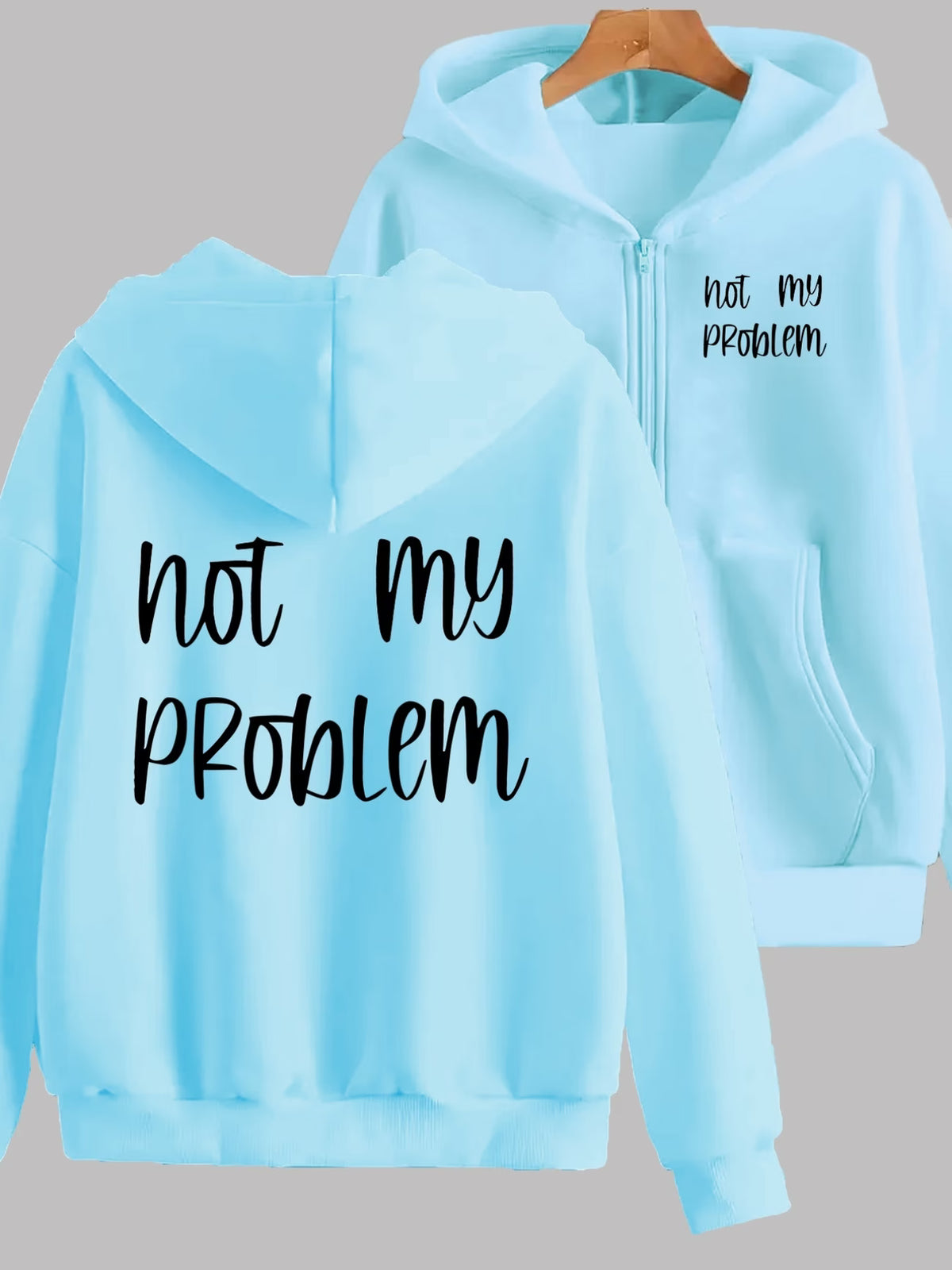 "Not My Business" 2-Pattern Print Y2K Zip-Up Hoodie with Hood