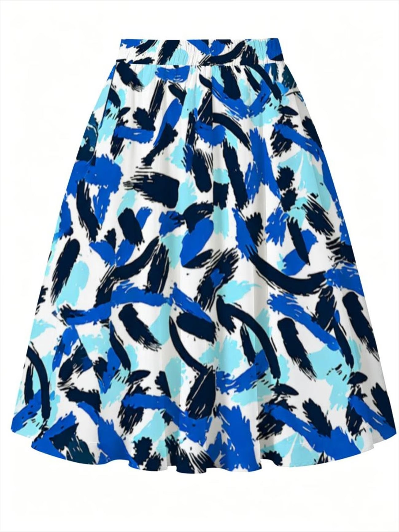 Women's Blue & Black Abstract Midi Skirt