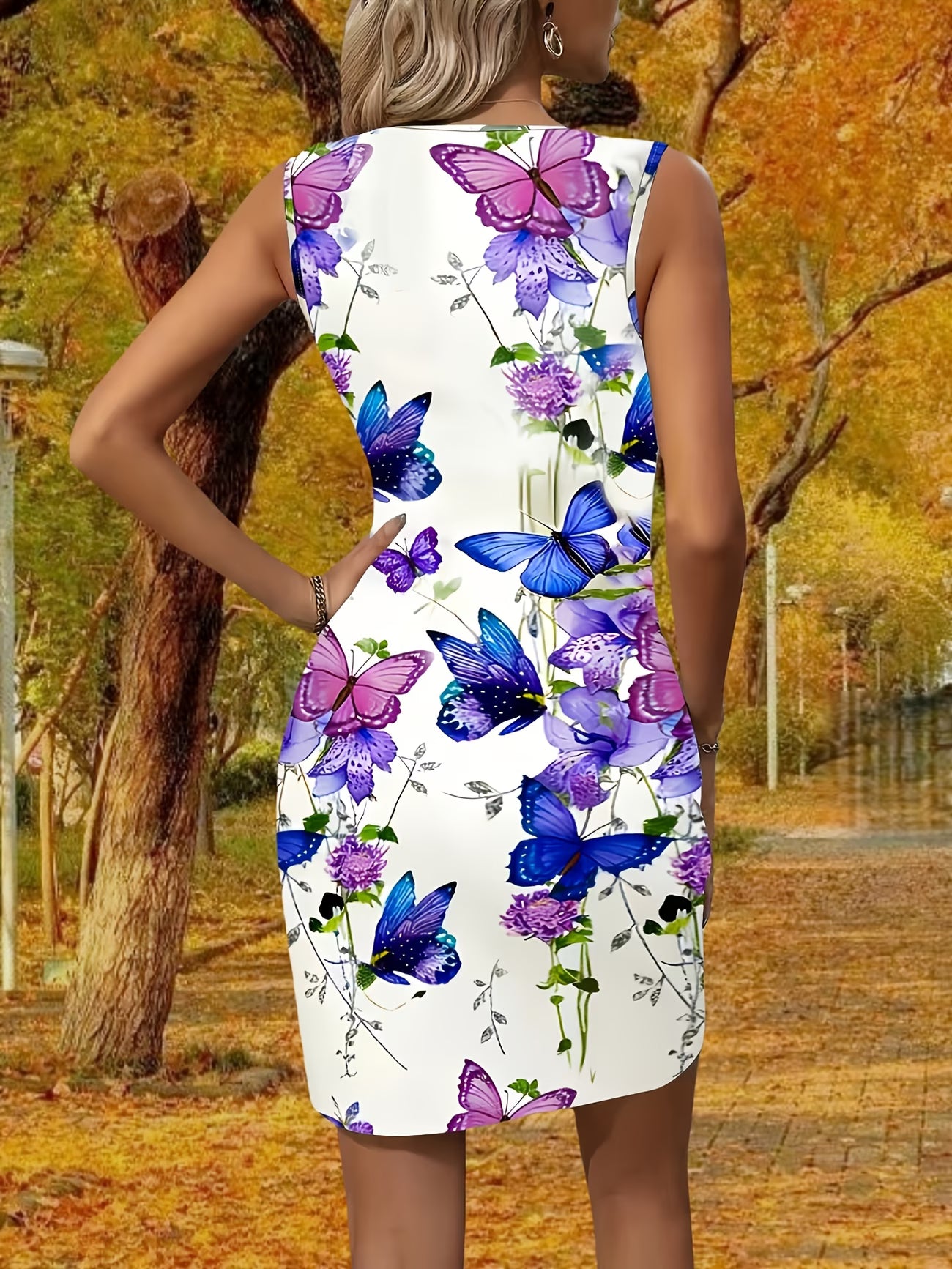 Elegant Sleeveless A-Line Dress with Print