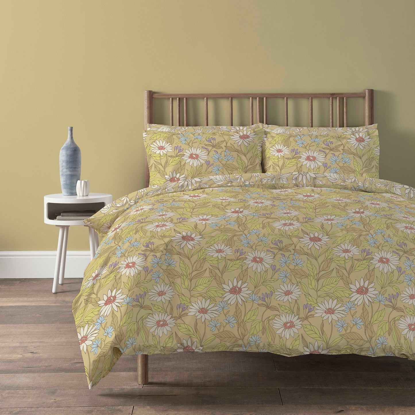 Elinor Ochre Duvet Cover Set Super Soft Floral Printed Bedding