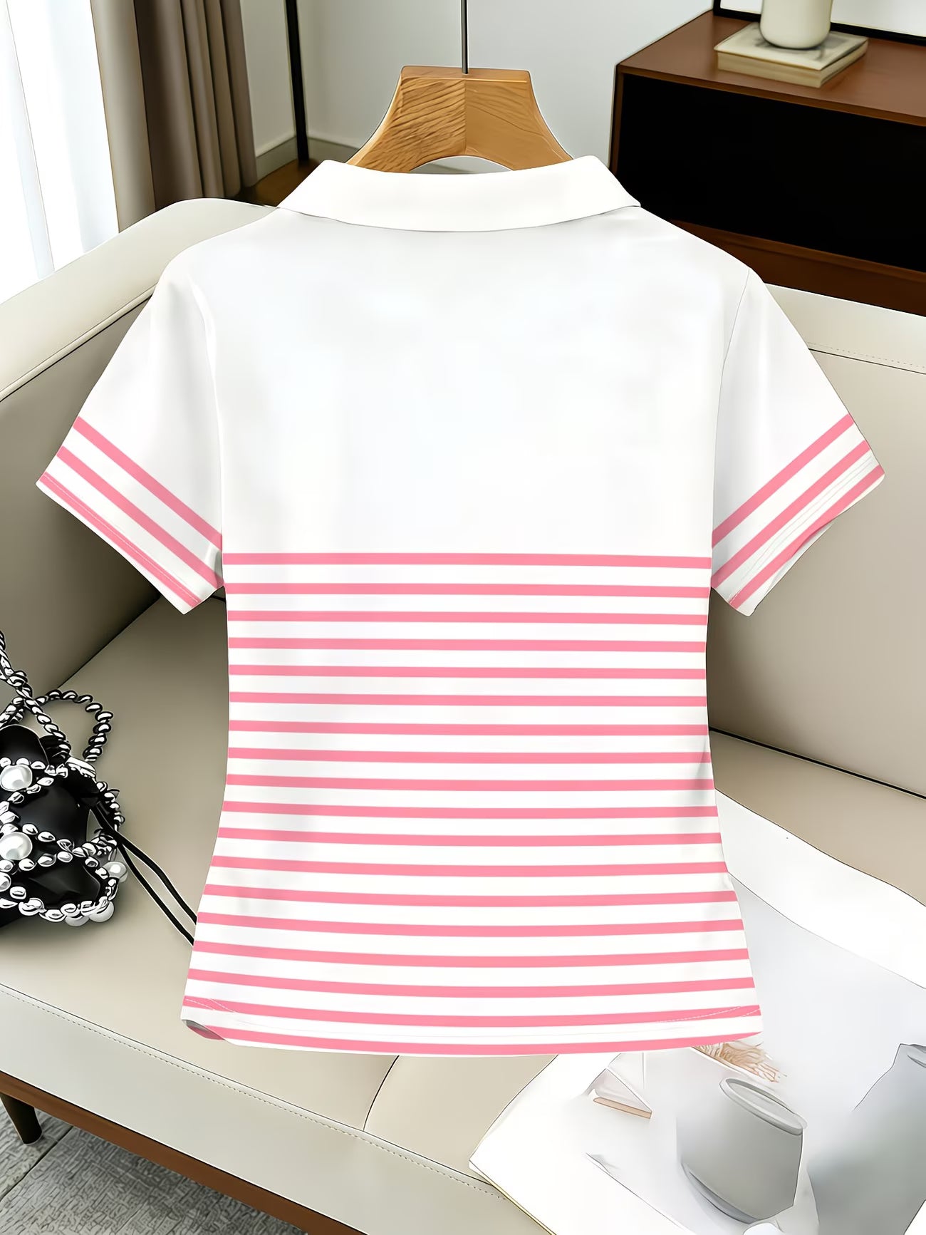 Heart Print Slim Fit V-Neck Short Sleeve Top