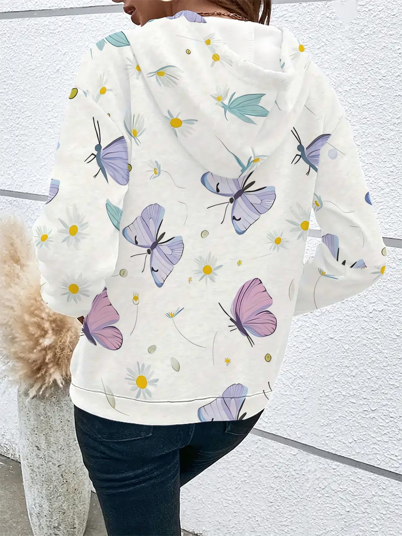 Women's Hooded Sweatshirt – Colourful Butterfly & Floral Print