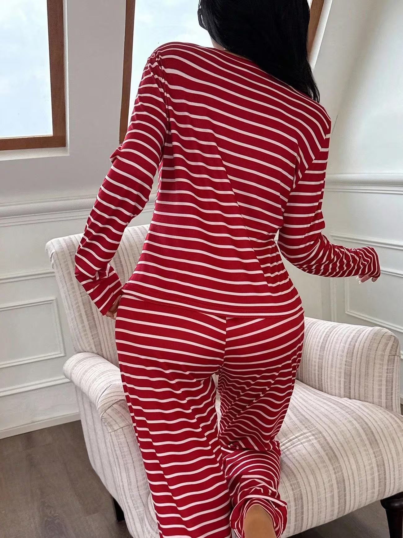 Women's Red & White Striped Pajama Set