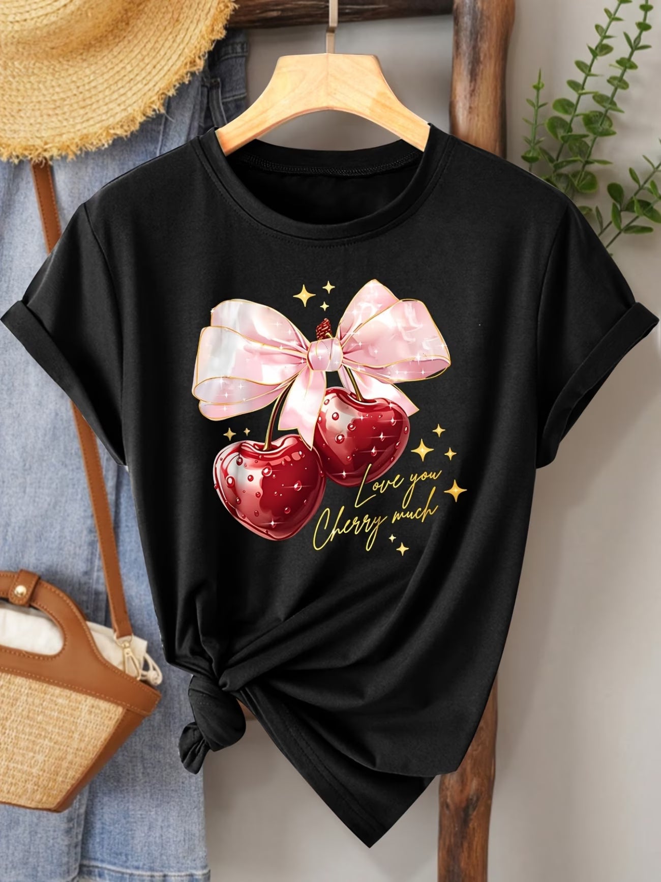 Sweet Cherry Bow Short-Sleeve T-Shirt