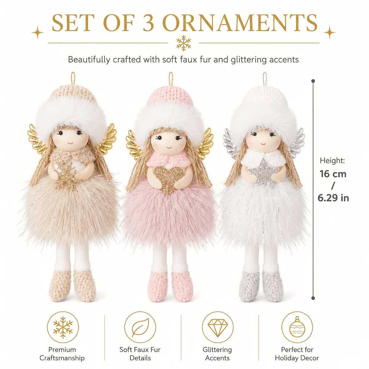 3pcs Christmas Angel Decoration Set